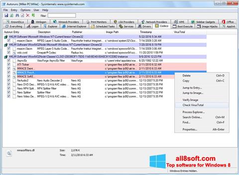Screenshot AutoRuns para Windows 8