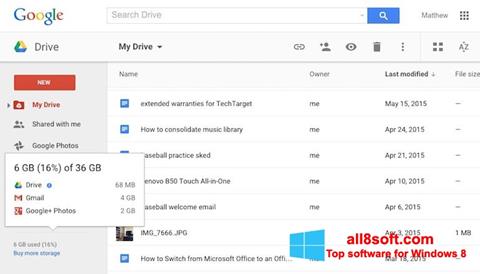 Screenshot Google Drive para Windows 8
