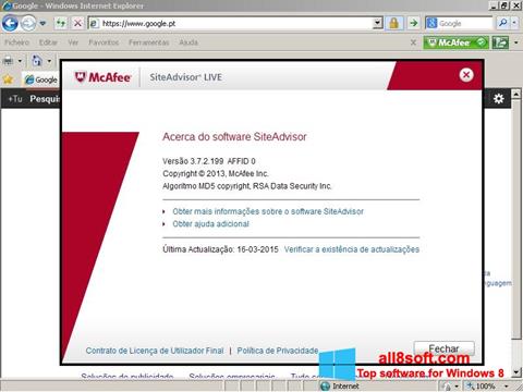 Screenshot McAfee SiteAdvisor para Windows 8
