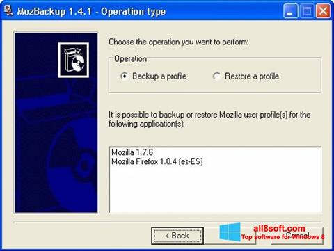 Screenshot MozBackup para Windows 8