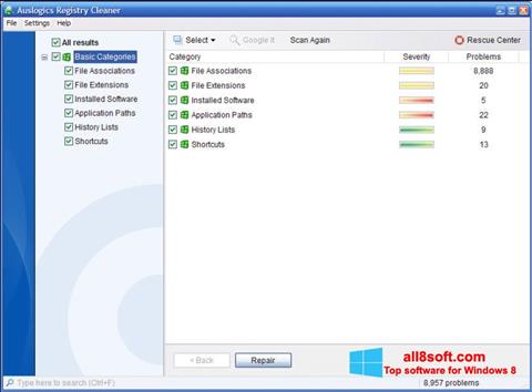 Screenshot Auslogics Registry Cleaner para Windows 8