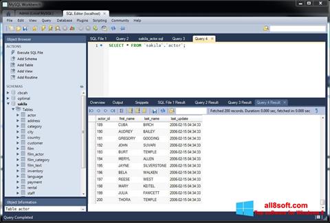 Screenshot MySQL Workbench para Windows 8