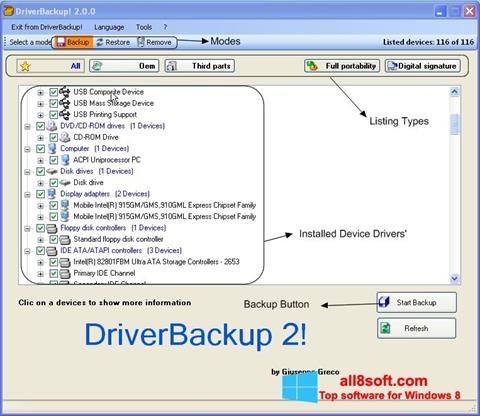 Screenshot Driver Backup para Windows 8